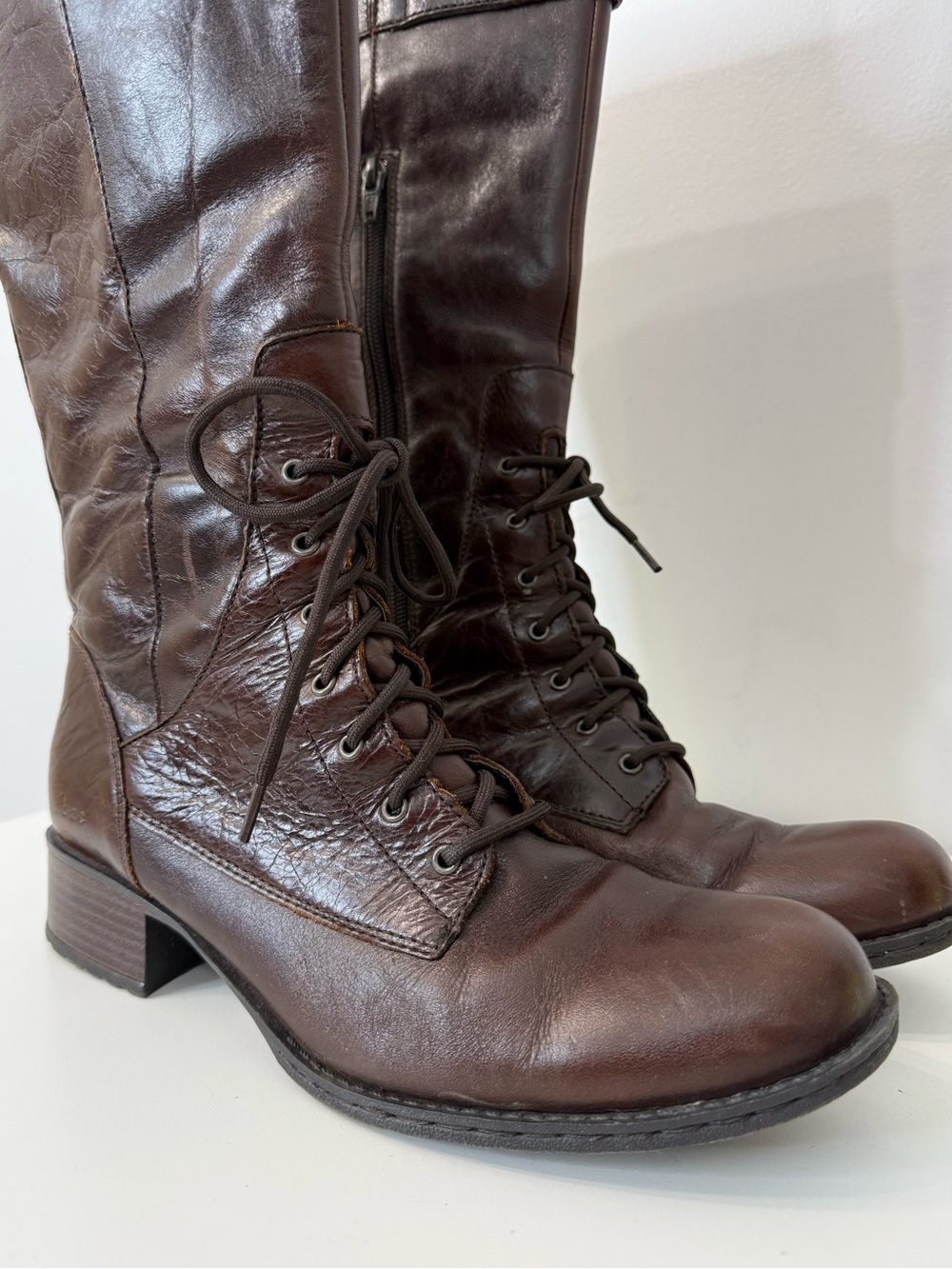 B.O.C. Born Concept Brown Leather Military Style Knee High Boot Women's Size 9 - Picture 2 of 15